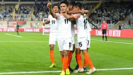 Sunil Chhetri of Indian football team celebrate his goal against Thailand in the AFC Asian Cup