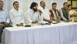 Jana Sena Party chief Pawan Kalyan speaks during a press meet after entering into an alliance with the BJP, in Vijayawada