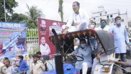 Tejaswi Yadav during farmers' protest in Bihar