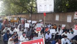 A demonstration was staged on Tuesday outside the Civic Centre in Delhi. 