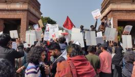 On Monday, students gathered at the office of DU VC. Image Courtesy - Twitter/AISA-Delhi University