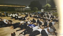 Workers of the India Yamaha Motor Private Limited during their strike in the plant which extended to 10 days.