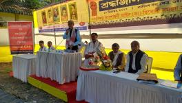 Noted Assamese scholar and social scientist Hiren Gohain addresses the Coordination Committee Against CAA meeting in Guwahati on Monday.