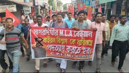 Photo of rally taken out by CPIM against defection of Congress MLA Bayron Biswas to ruling TMC s stable . Photo By Anirban Dey 