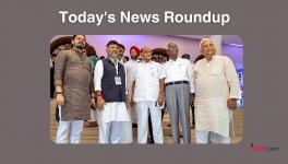 Karnataka Dy CM DK Shivakumar welcomes NCP chief Sharad Pawar, CPI leader D Raja and others during the opposition parties' meet, in Bengaluru, Tuesday, July 18, 2023.