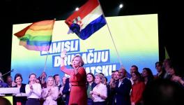 Sandra Benčić (Možemo!/Greens) addressing supporters during the night of the parliamentary elections on April 17, 2024