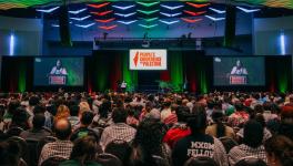 Yara Shoufani delivers keynote speech at first day of People's Conference for Palestine (Photo: Zoe Alexandra)