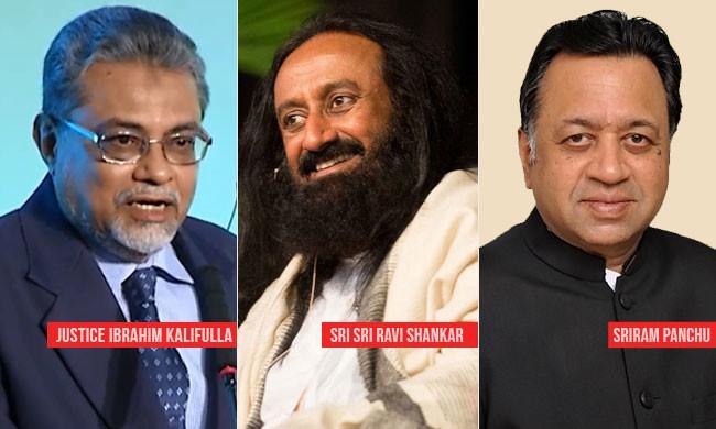 Meet the Mediators in Ayodhya-Babri Masjid Title Dispute Case, Sri Sri Ravi Shankar, former SC judge Justice F M Kalifullah and senior advocate Sriram Panchu. 