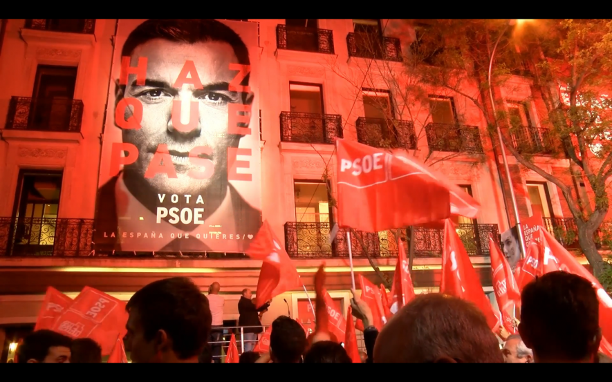 Spanish Socialist Workers' Party supporters celebrate the party's win.