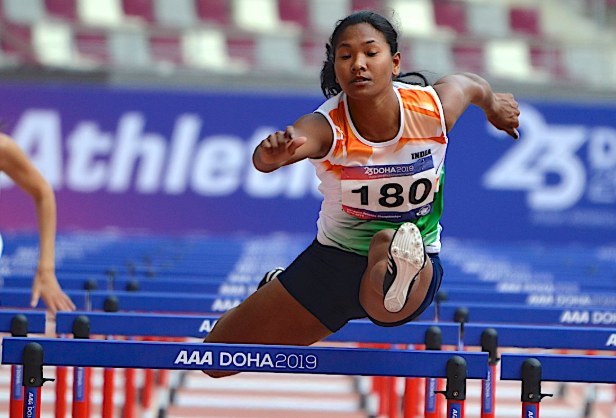 Swapna Barman in action at Asian Athletics Championships