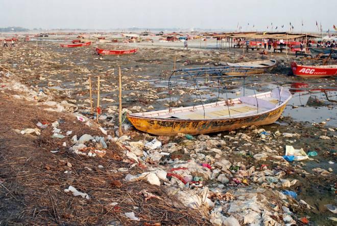 Waste generated during maha kumbh mela dumped at Baswar sewage management plant.