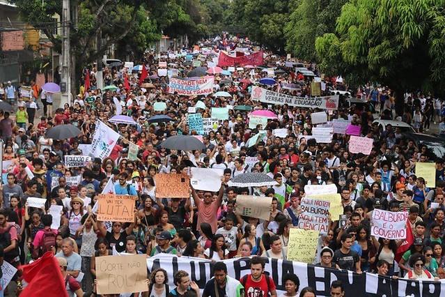 School and university professors, students, and staff walked out on Wednesday to protest education budget cuts