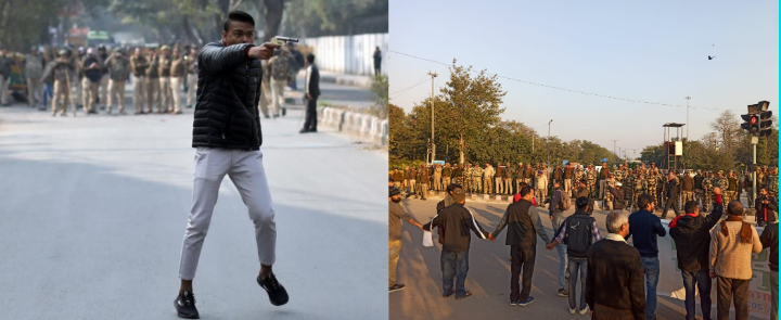 In contrast, hundreds of peaceful ‘human chain