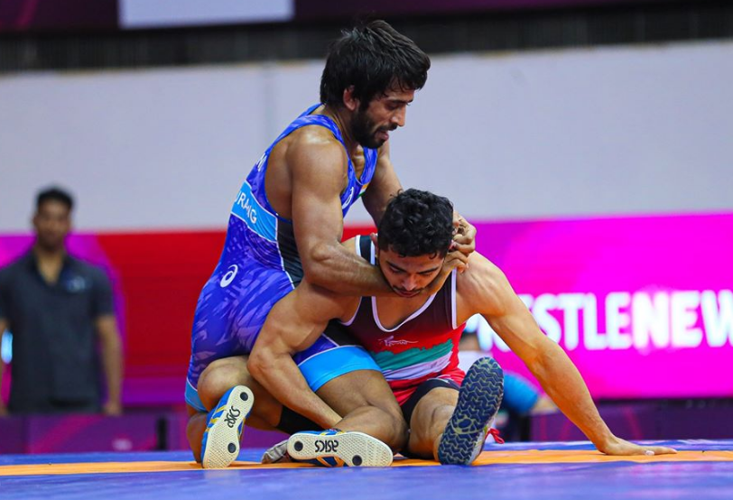 Wrestler Bajrang Punia in action at the Asian Wrestling Championships in New Delhi