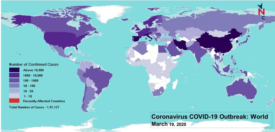 Coronavirus COVID-19 figures for India and the World on March 19