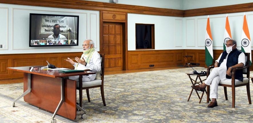 Prime Minister Narendra Modi interacting with the Sarpanchs from across India on April 24.