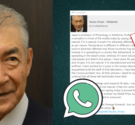 False quote suggests Japanese Nobel laureate Tasuku Honjo said coronavirus is man-made