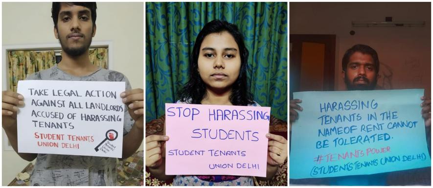 Students with placards against the harassment of tenants over rent collection during the lockdown period. Image Courtesy - Facebook