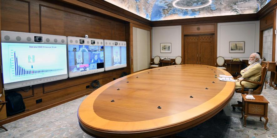 PM Narendra Modi chairing a meeting to review the preparations on Covid-19 pandemic, in New Delhi on July 11, 2020.