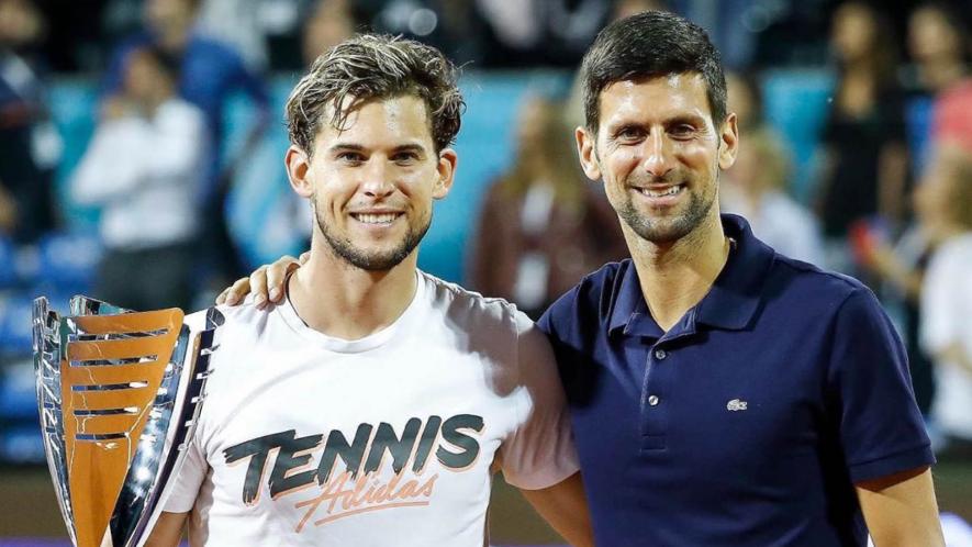 Dominic Thiem (left) and Novak Djokovic pictures at the Adria Tour first leg in Belgrade, which Thiem won. (Picture courtesy: Novak Djokovic/Twitter)