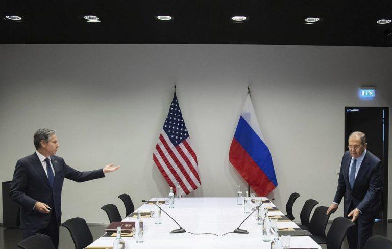 US Secretary of State Antony Blinken, left, met with Russian Foreign Minister Sergey Lavrov, right, at Reykjavik, Iceland, May 19, 2021