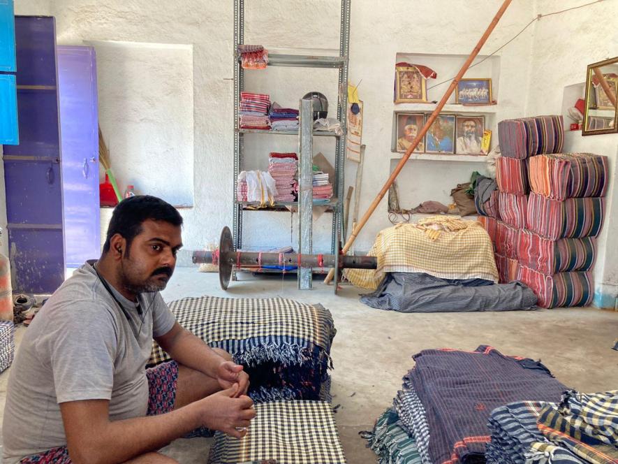 Bablu at his gamcha manufacturing unit at Patwatoli, Gaya.