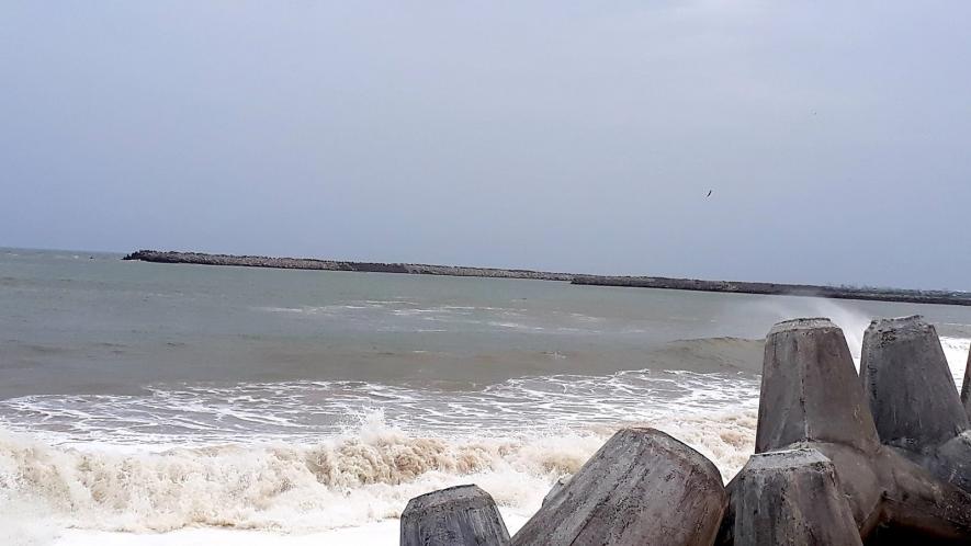 The western breakwater constructed for the Jeppiar fishing harbour. (Image courtesy: Dr Vareethiah Konstantine).