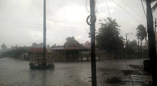 A view of the clouds hover the sky during heavy rain with strong wind, in Mandya on Wednesday. (