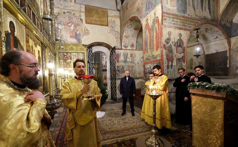 President Vladimir Putin attending Christmas Mass, Annunciation Cathedral, Kremlin, Moscow, January 7, 2023