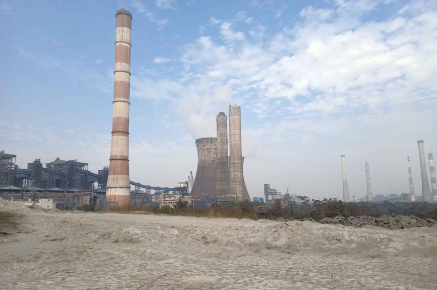 Ash pond of Mejia thermal power station which is overflowing.