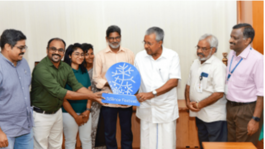 Chief minister Pinarayi Vijayan unveiled the logo in the presence of officials of the KSCSTE. (Courtesy: twitter.com/PinarayiVijayan)