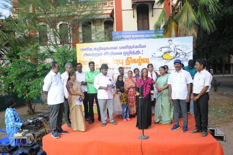 Family members of the victims of manual scavenging deaths participated in the meeting organised by TNUEF in Chennai. 