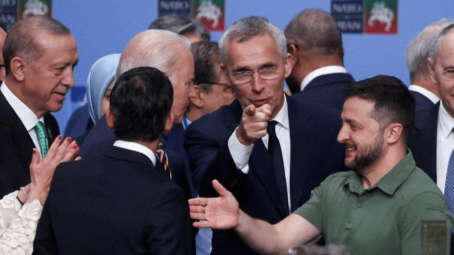 Turkish President Recep Erdogan (L) and Ukrainian President Volodymyr Zelensky (R) with President Biden & NATO Secretary-General Jens Stoltenberg (C), NATO Summit, Vilnius,July 11, 2023