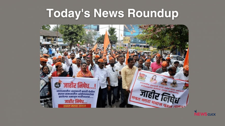 Maratha Kranti Morcha members stage a protest against Jalna administration over lathicharge on protestors demanding Maratha reservation, in Karad, on Sept 2, 2023. (PTI)