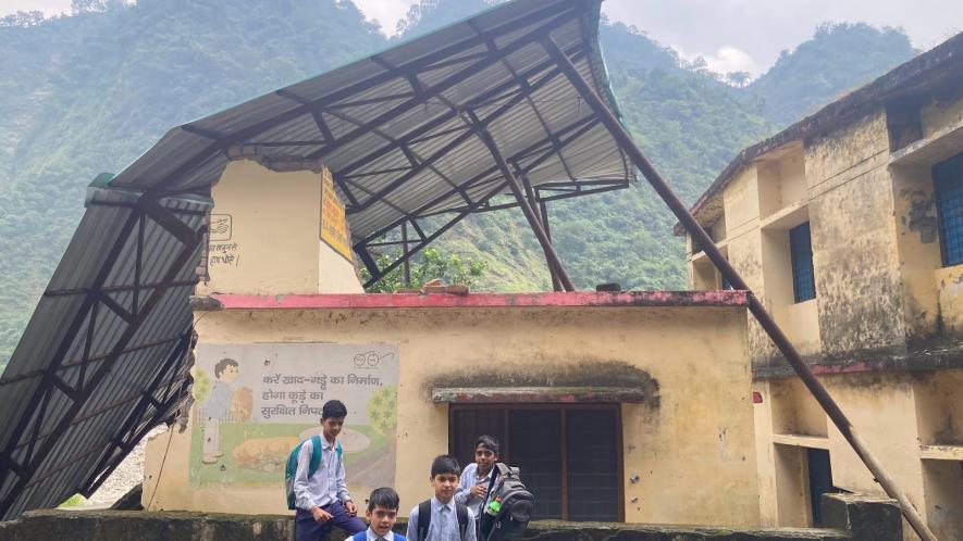 Sarkhet’s Panchayat Bhawan was damaged by the flash flood.