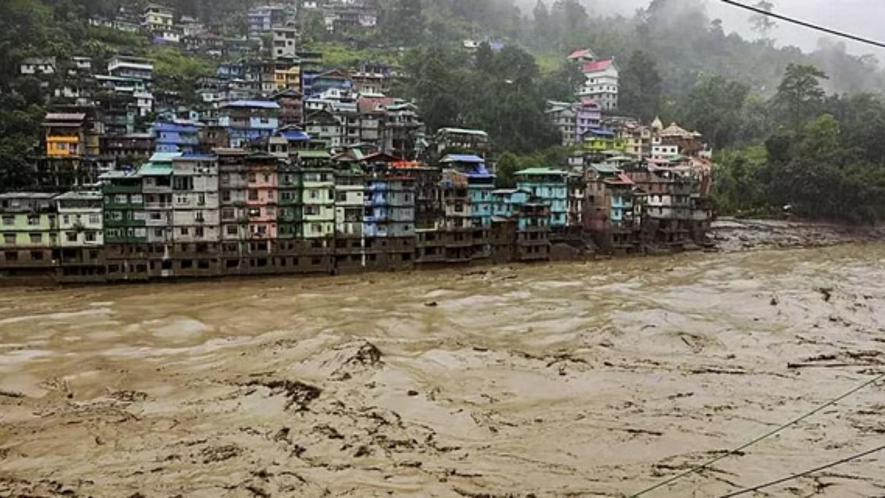 Flooded Teesta river in north Sikkim, Wednesday, Oct. 4, 2023. 