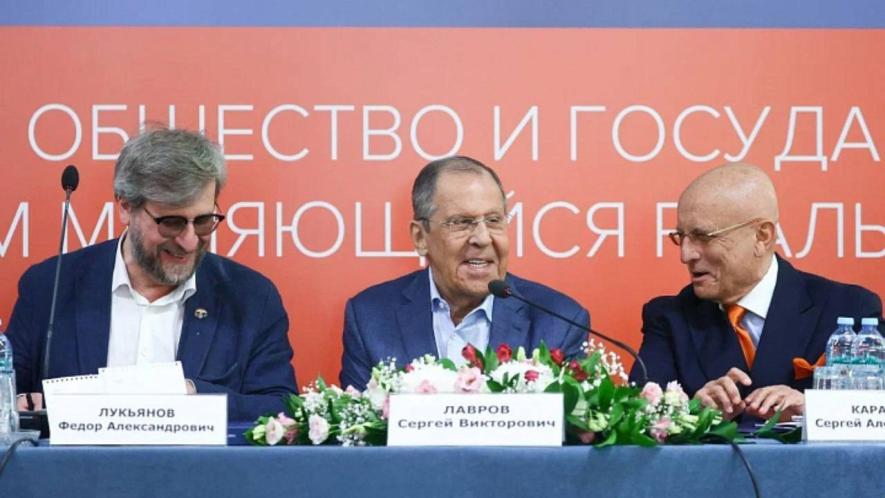 Russian Foreign Minister Sergey Lavrov (C) addressing the Council for Foreign and Defence Policy, Moscow, May 18, 2024