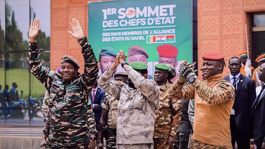 Heads of state of Burkina Faso, Niger and Mali at the First Summit of Alliance of Sahel States.