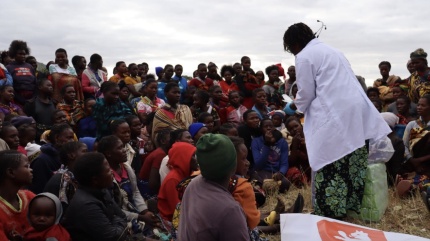 SP Health Department nurse Mable Tubaaka conducts educational sessions on women's health, Luangeni Constituency, Eastern Province, Zambia, 10 June. Image: Socialist Party of Zambia