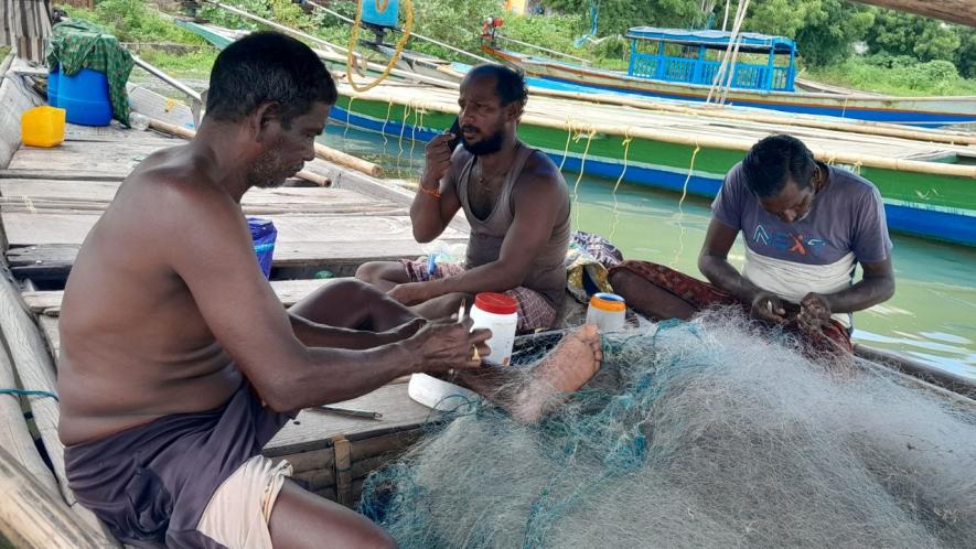 Fisher-folks are knitting nrets before venturing into Chilika