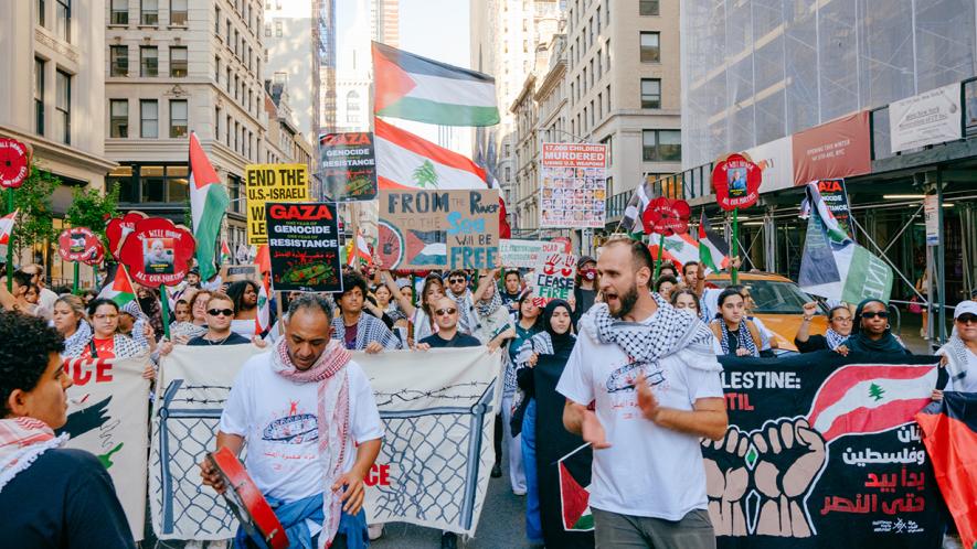 Demonstrators mark one year of resistance to genocide in a march in New York City (Photo: Wyatt Souers)