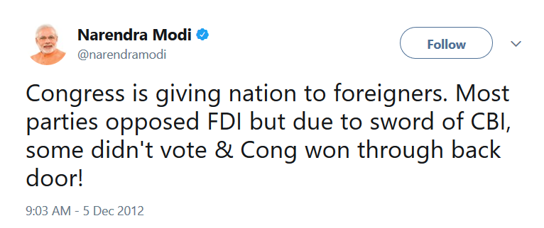 Narendra Modi on FDI in retail.jpg